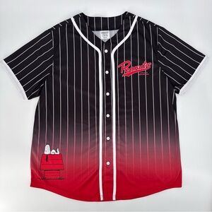 Peanuts Snoopy Baseball Jersey L 42-44 Black Red Pinstripe Button Up Shirt